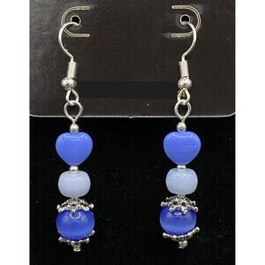 Handmade Glass Heart & Blue Glass Tiger Eye Bead Earrings by Neanie-Bot